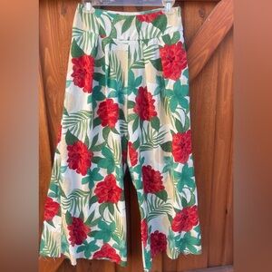 Milk & Honey Wide Leg Floral Pants Tropical Resort Palazzo Flare Womens Medium
